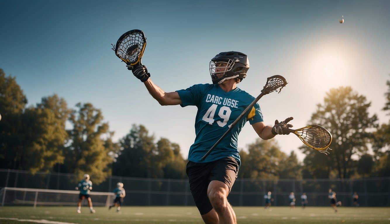 Lacrosse player catching ball mid-air during training