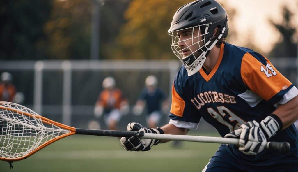 A lacrosse player scoring a goal at a prestigious academic institution