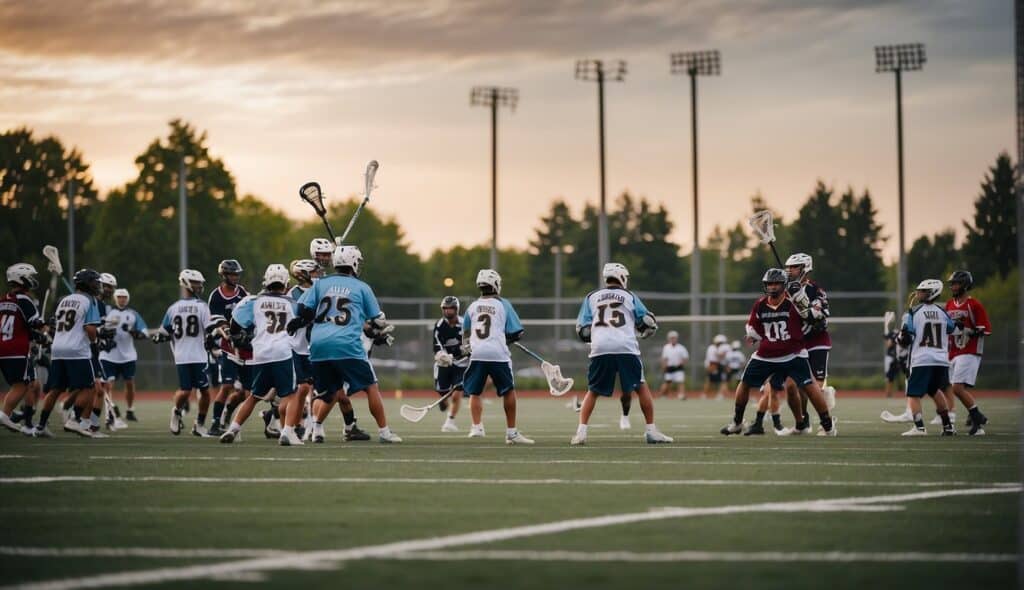 A vibrant lacrosse field with multiple teams in action, showcasing the top lacrosse leagues and their structures